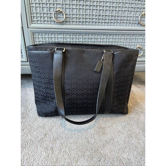 Coach F77014 Hampton Signature Canvas/Leather XL Weekend Travel Tote Bag Black, - Picture 2 of 11